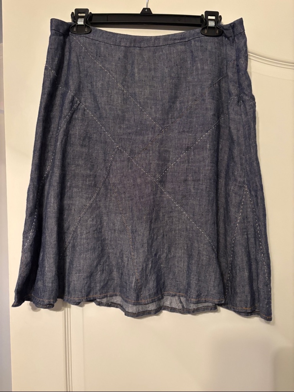 CAbi Blue A-Line Linen-Blend Skirt